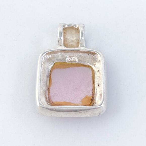 Vintage Sterling Silver 925 Marcasite Mother of Pearl Square Pendant - Picture 4 of 7